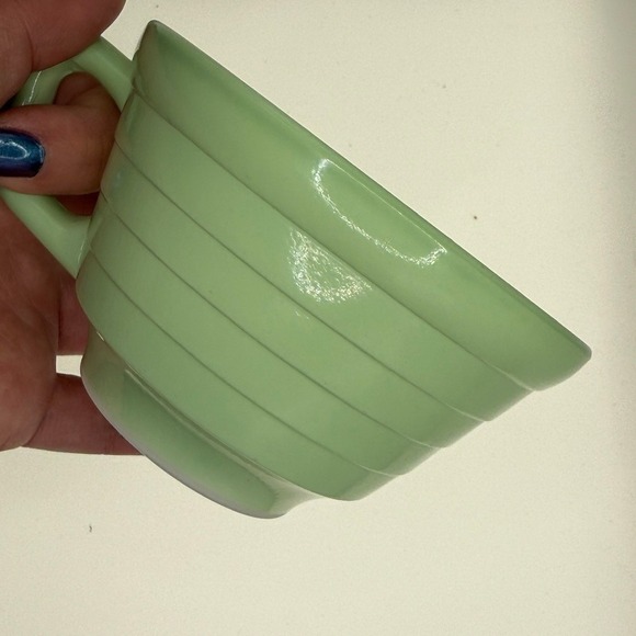 Hazel-Atlas Other - Hazel-Atlas Green Milk Glass Moderntone Cup and Saucer Set Vintage Art Deco